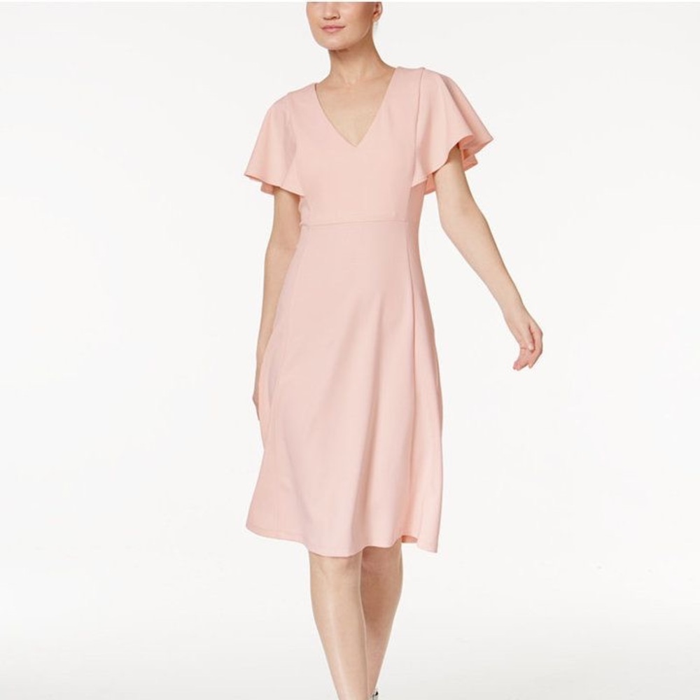 Calvin Klein Flutter Sleeve A-Line Dress Blush
